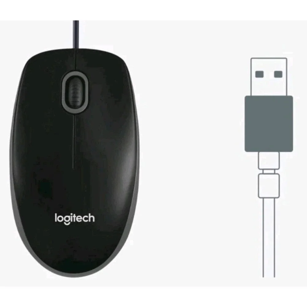 LOT of 10-2025 NEW Logitech B100 Ambidextrous 1000 DPI USB Wired 4-Way Mouse
